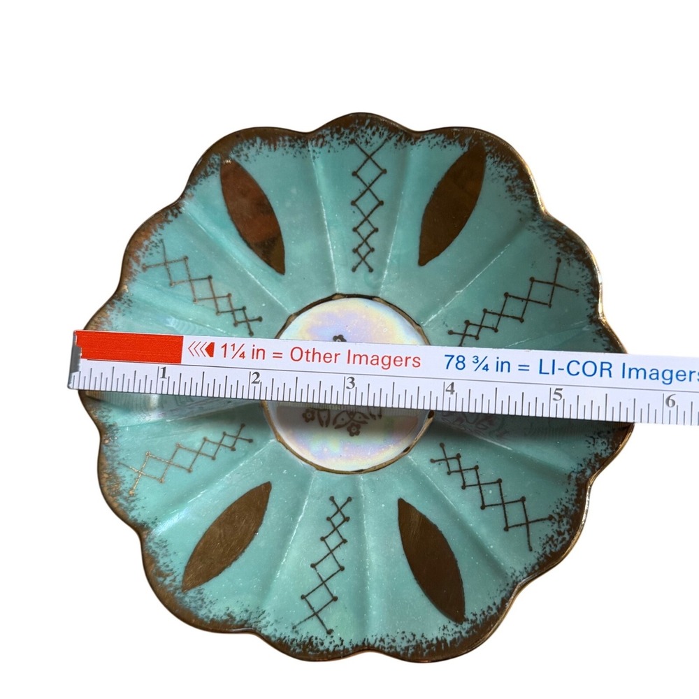 Vtg Norcrest Japan Turquoise Gold Lusterware Saucer Trinket Dish C-136 5.75in - Picture 4 of 5